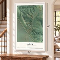 Iatan, Missouri map, 24 x 36 inch print in a white frame by a staircase