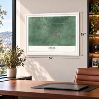 Idabel, Oklahoma map, 18 x 24 inch print in a white frame in a home office