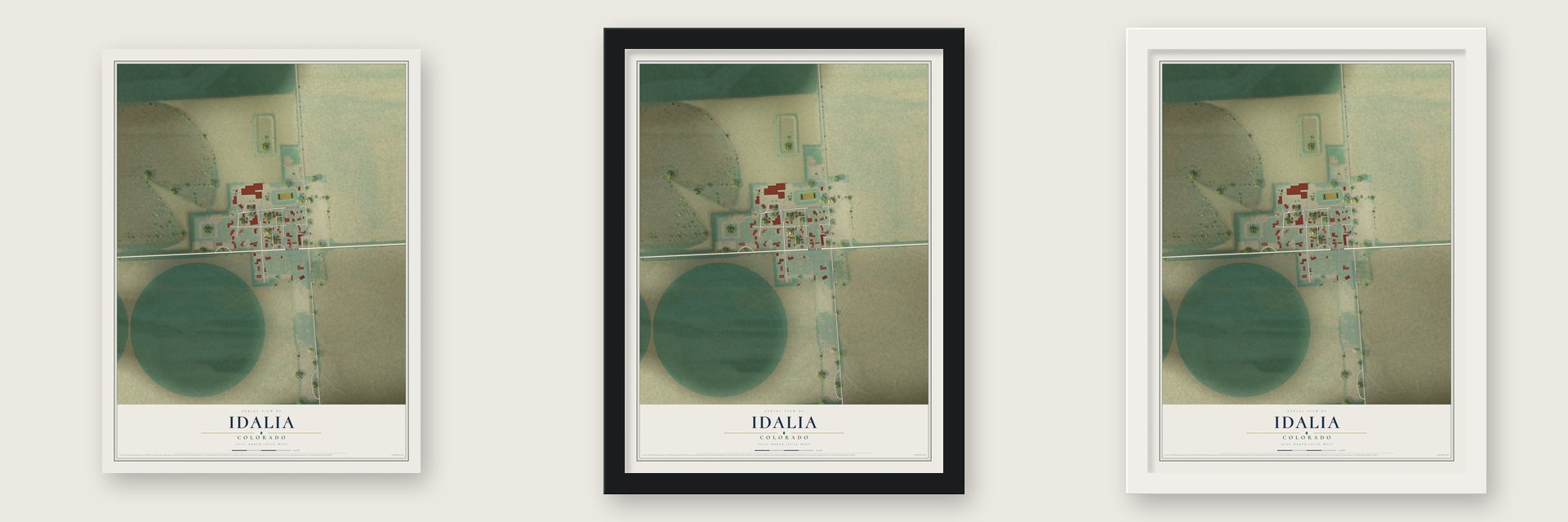 Idalia, Colorado map unframed, in a black wood frame and in a white wood frame