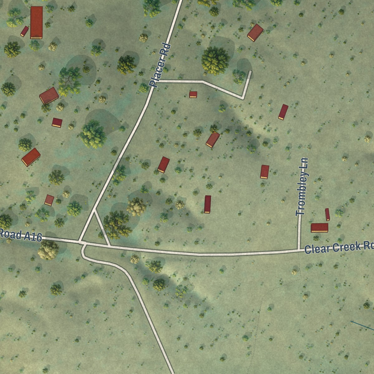 Second close-up of the map of Igo, California print showing more streets and buildings