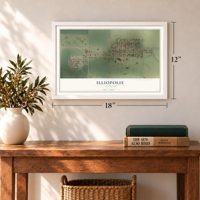 Illiopolis, Illinois map, 12 x 18 inch print in a white frame in an entryway