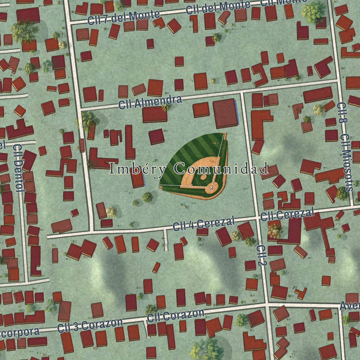 Second close-up of the map of Imbéry, Puerto Rico print showing more streets and buildings