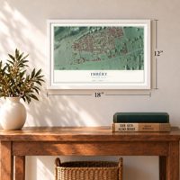 Imbéry, Puerto Rico map, 12 x 18 inch print in a white frame in an entryway