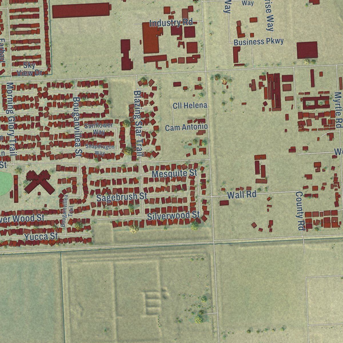 Second close-up of the map of Imperial, California print showing more streets and buildings