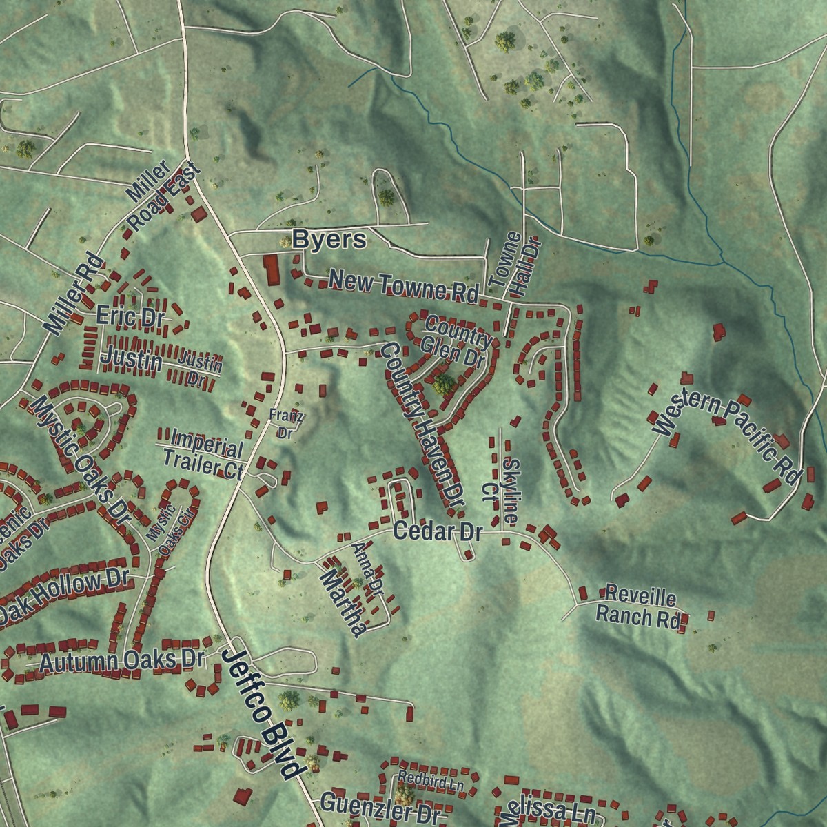 Second close-up of the map of Imperial, Missouri print showing more streets and buildings
