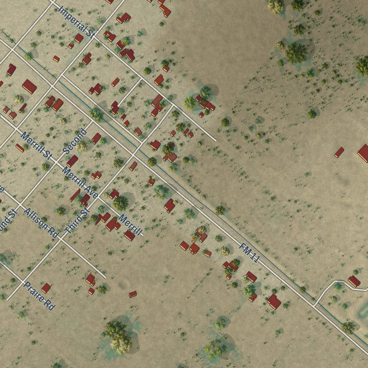 Second close-up of the map of Imperial, Texas print showing more streets and buildings