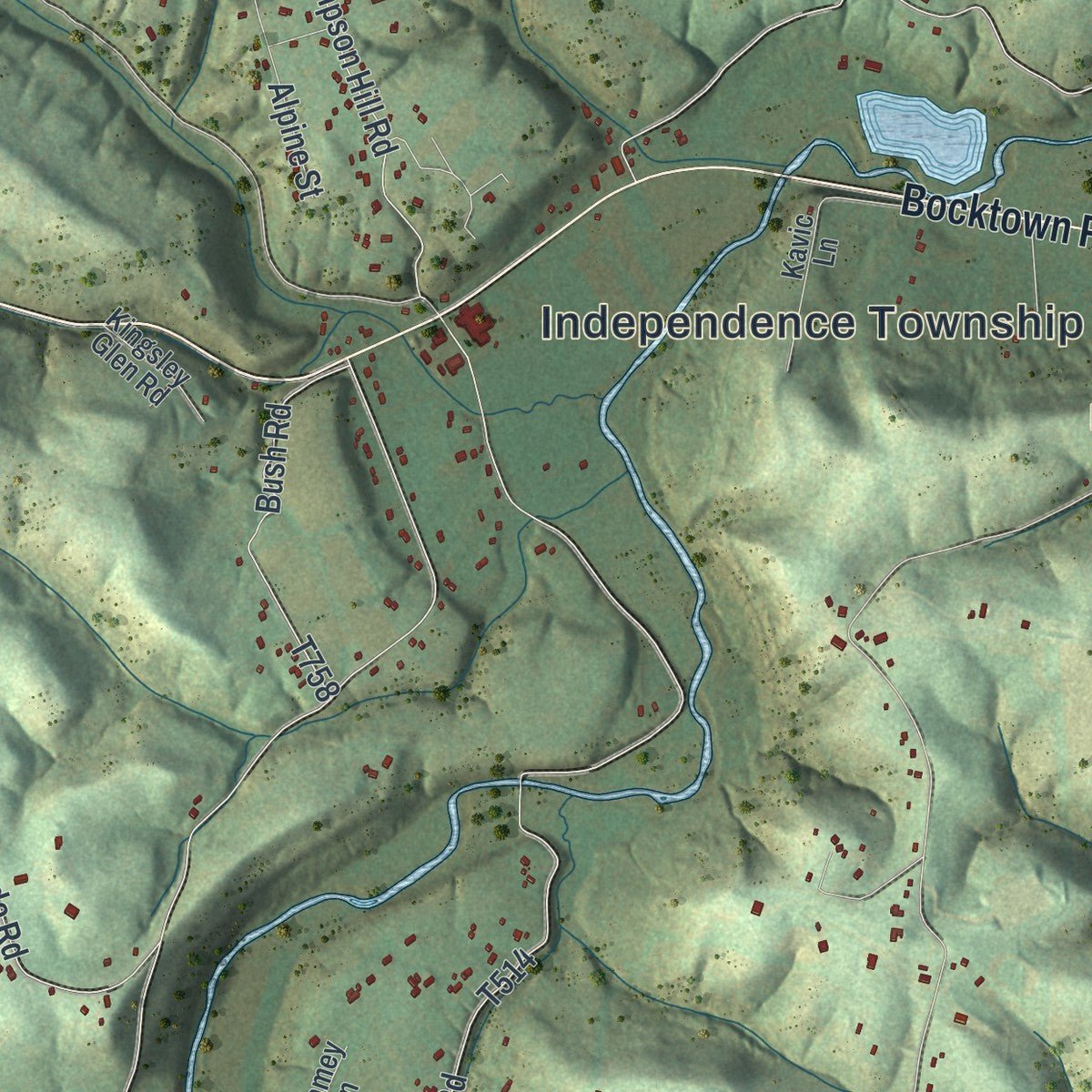 Second close-up of the map of Independence, Beaver County, Pennsylvania print showing more streets and buildings