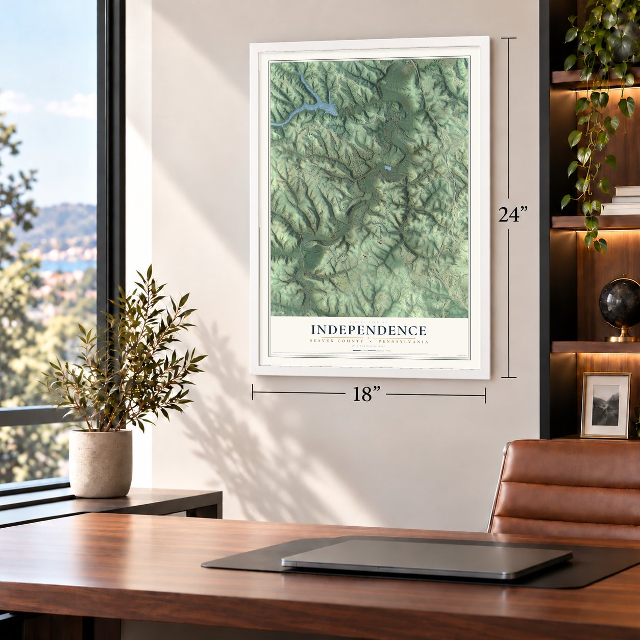 Independence, Beaver County, Pennsylvania map, 18 x 24 inch print in a white frame in a home office