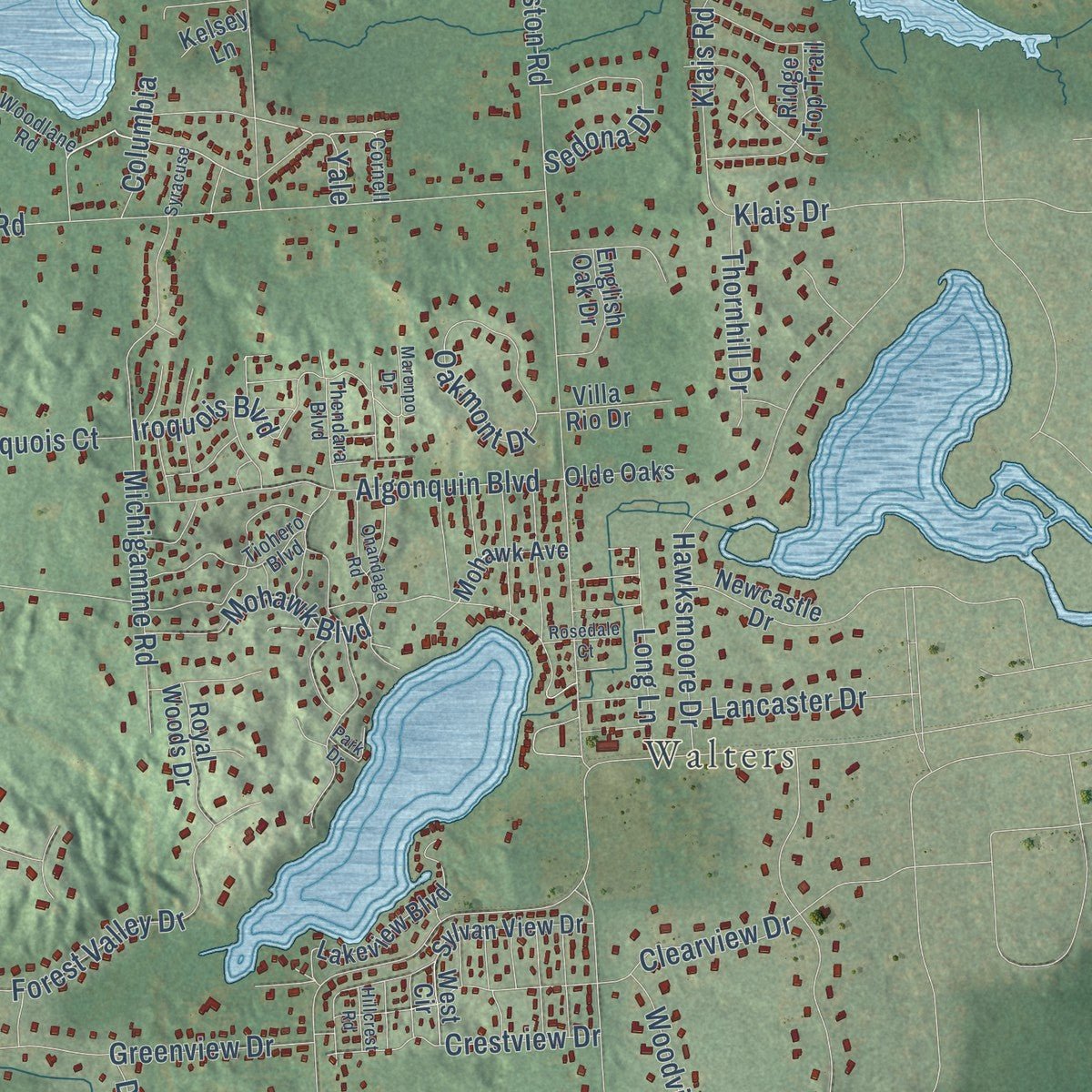Second close-up of the map of Independence, Michigan print showing more streets and buildings