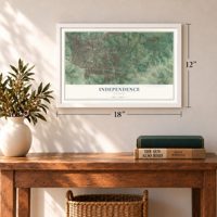 Independence, Missouri map, 12 x 18 inch print in a white frame in an entryway