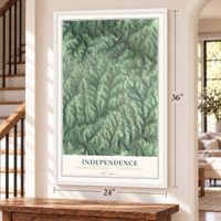 Independence, Washington County, Pennsylvania map, 24 x 36 inch print in a white frame by a staircase