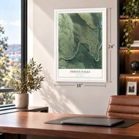 Indian Falls, California map, 18 x 24 inch print in a white frame in a home office