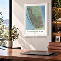 Indian Harbour Beach, Florida map, 18 x 24 inch print in a white frame in a home office