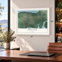 Indian Head, Maryland map, 18 x 24 inch print in a white frame in a home office