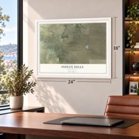 Indian Hills, New Mexico map, 18 x 24 inch print in a white frame in a home office