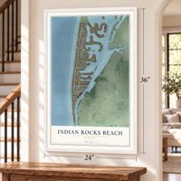 Indian Rocks Beach, Florida map, 24 x 36 inch print in a white frame by a staircase