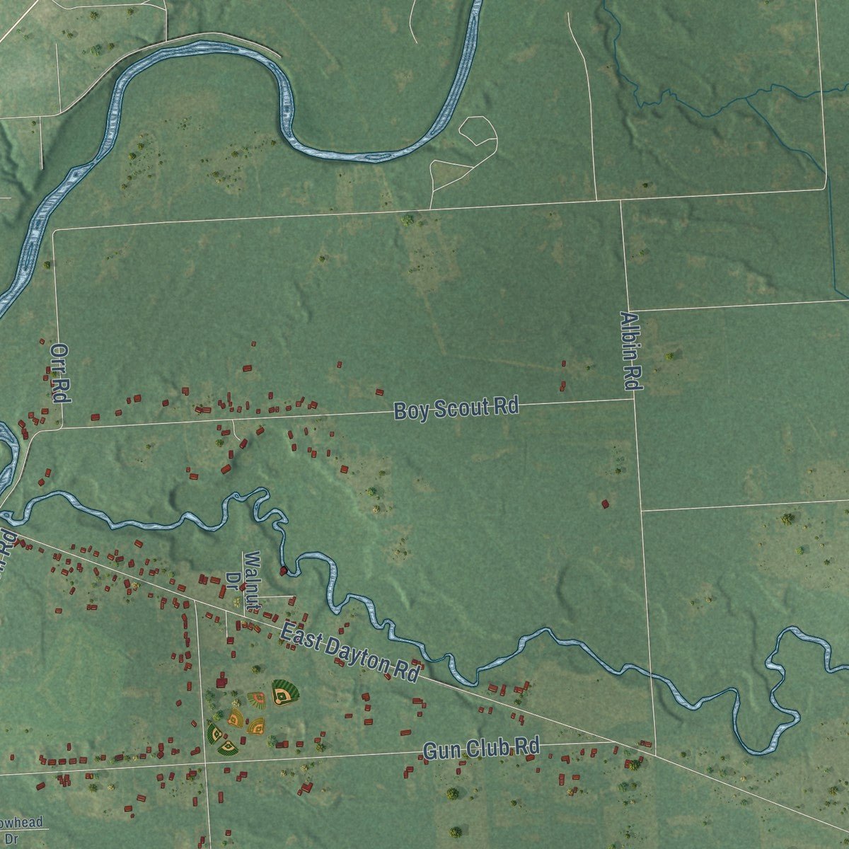 Second close-up of the map of Indianfields, Michigan print showing more streets and buildings