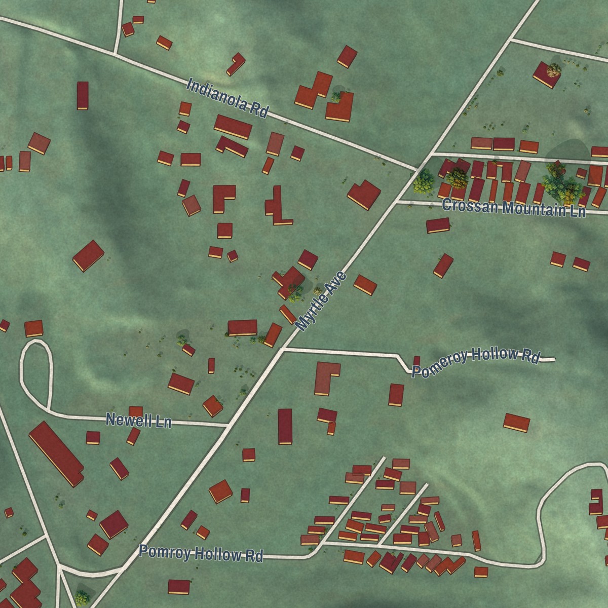 Second close-up of the map of Indianola, California print showing more streets and buildings
