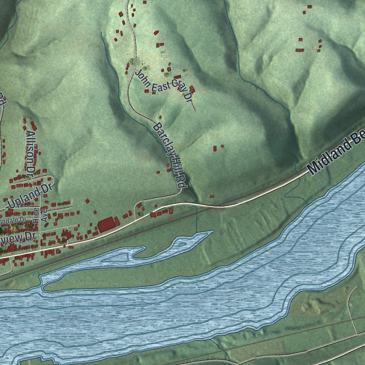 Second close-up of the map of Industry, Pennsylvania print showing more streets and buildings