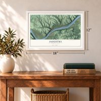 Industry, Pennsylvania map, 12 x 18 inch print in a white frame in an entryway