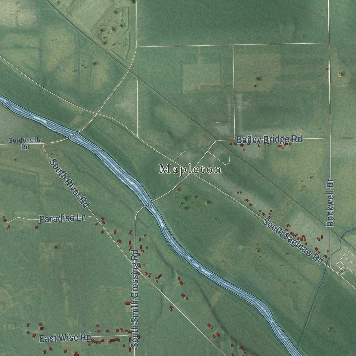 Second close-up of the map of Ingersoll, Michigan print showing more streets and buildings
