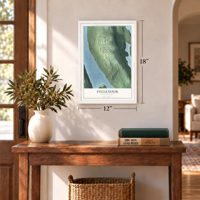 Inglenook, Connecticut map, 12 x 18 inch print in a white frame in an entryway