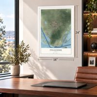 Ingleside, Texas map, 18 x 24 inch print in a white frame in a home office