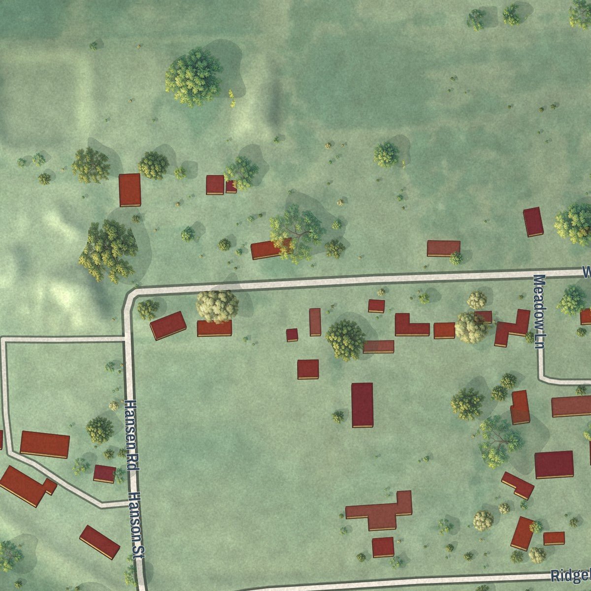 Second close-up of the map of Inglewood, Nebraska print showing more streets and buildings