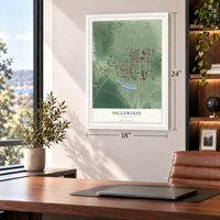 Inglewood, Nebraska map, 18 x 24 inch print in a white frame in a home office