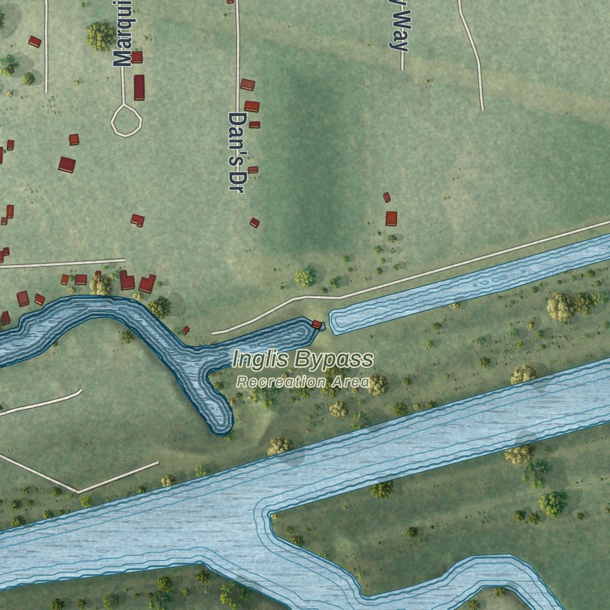 Second close-up of the map of Inglis, Florida print showing more streets and buildings