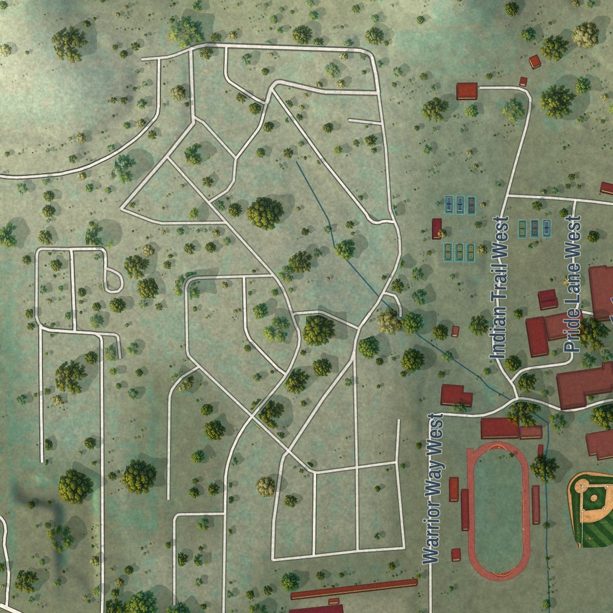 Second close-up of the map of Ingram, Texas print showing more streets and buildings