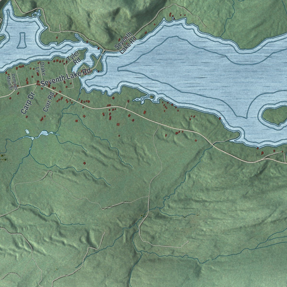 Second close-up of the map of Inlet, New York print showing more streets and buildings