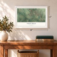 Inman Mills, South Carolina map, 12 x 18 inch print in a white frame in an entryway
