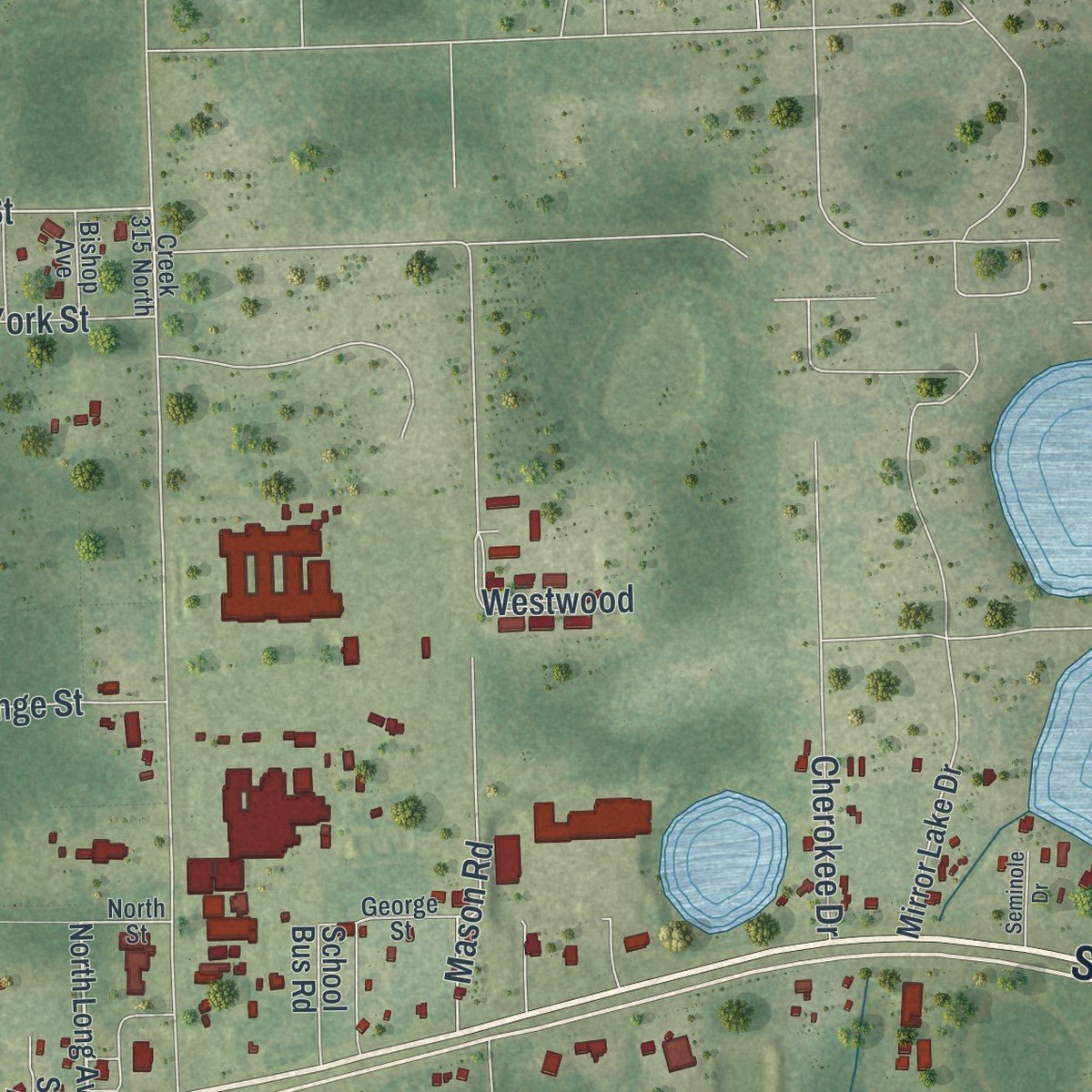 Second close-up of the map of Interlachen, Florida print showing more streets and buildings