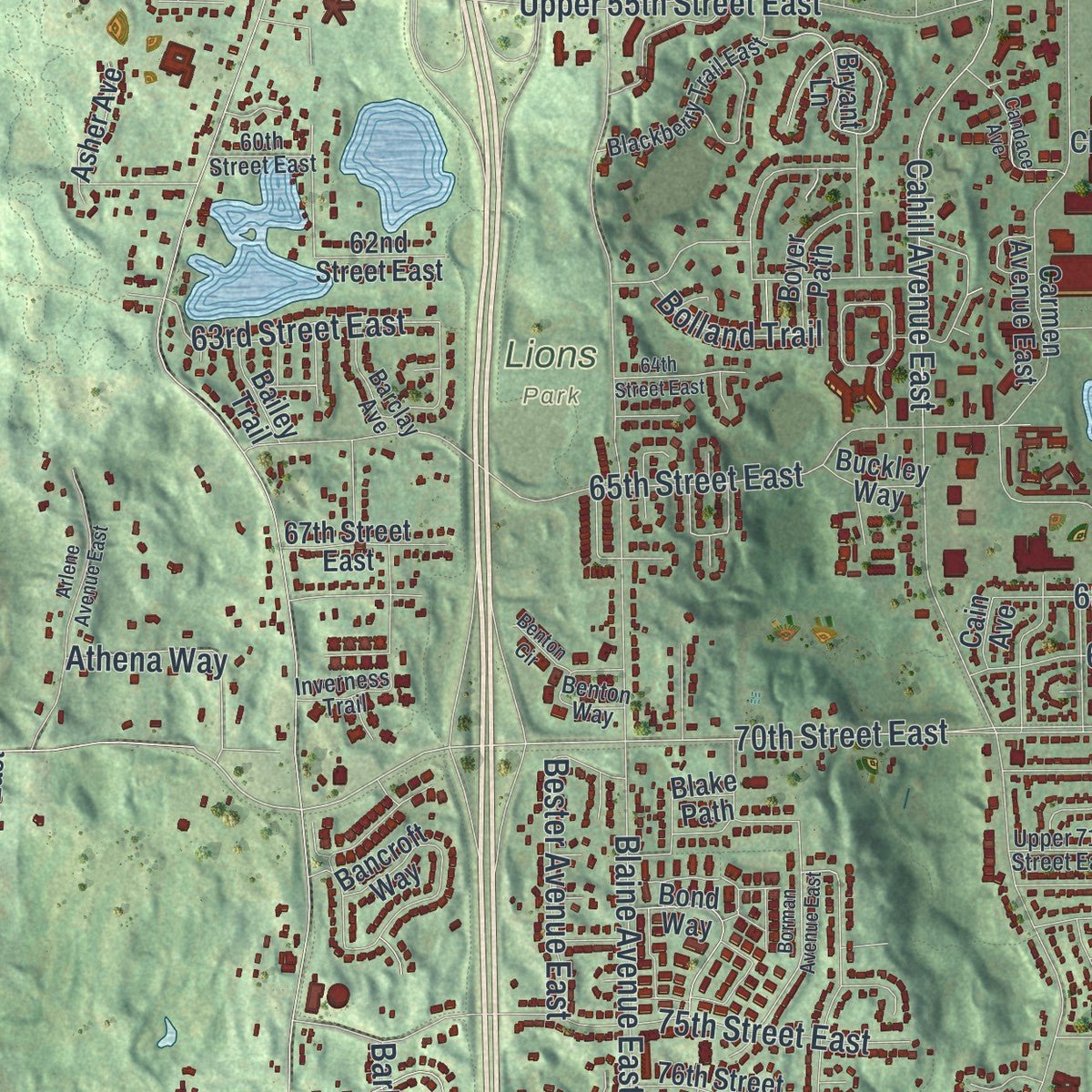 Second close-up of the map of Inver Grove Heights, Minnesota print showing more streets and buildings