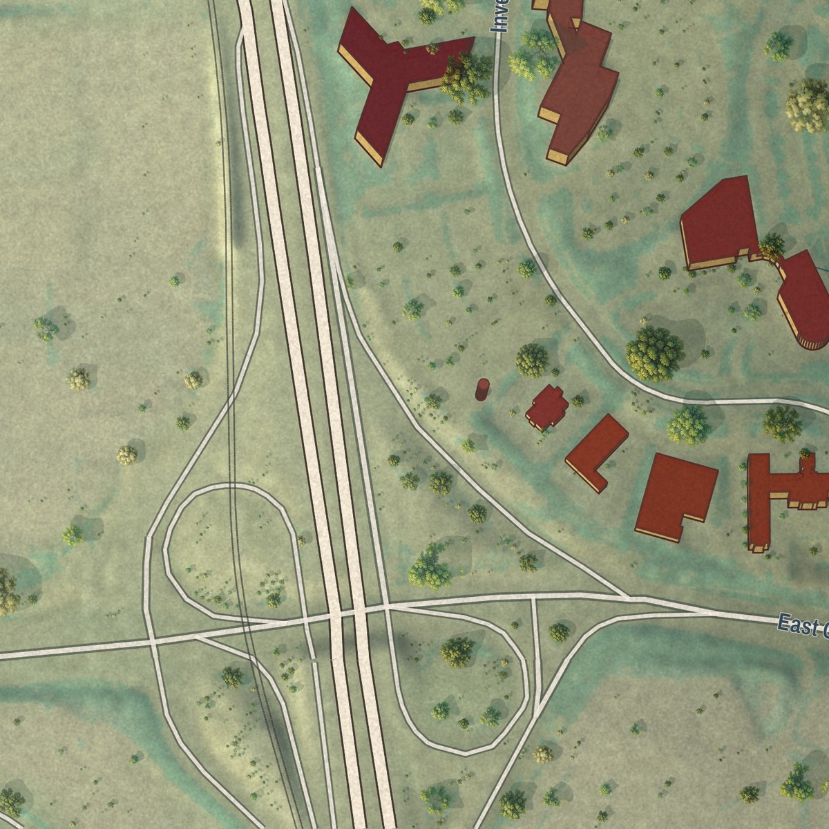 Second close-up of the map of Inverness, Colorado print showing more streets and buildings