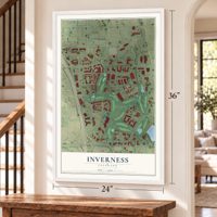 Inverness, Colorado map, 24 x 36 inch print in a white frame by a staircase