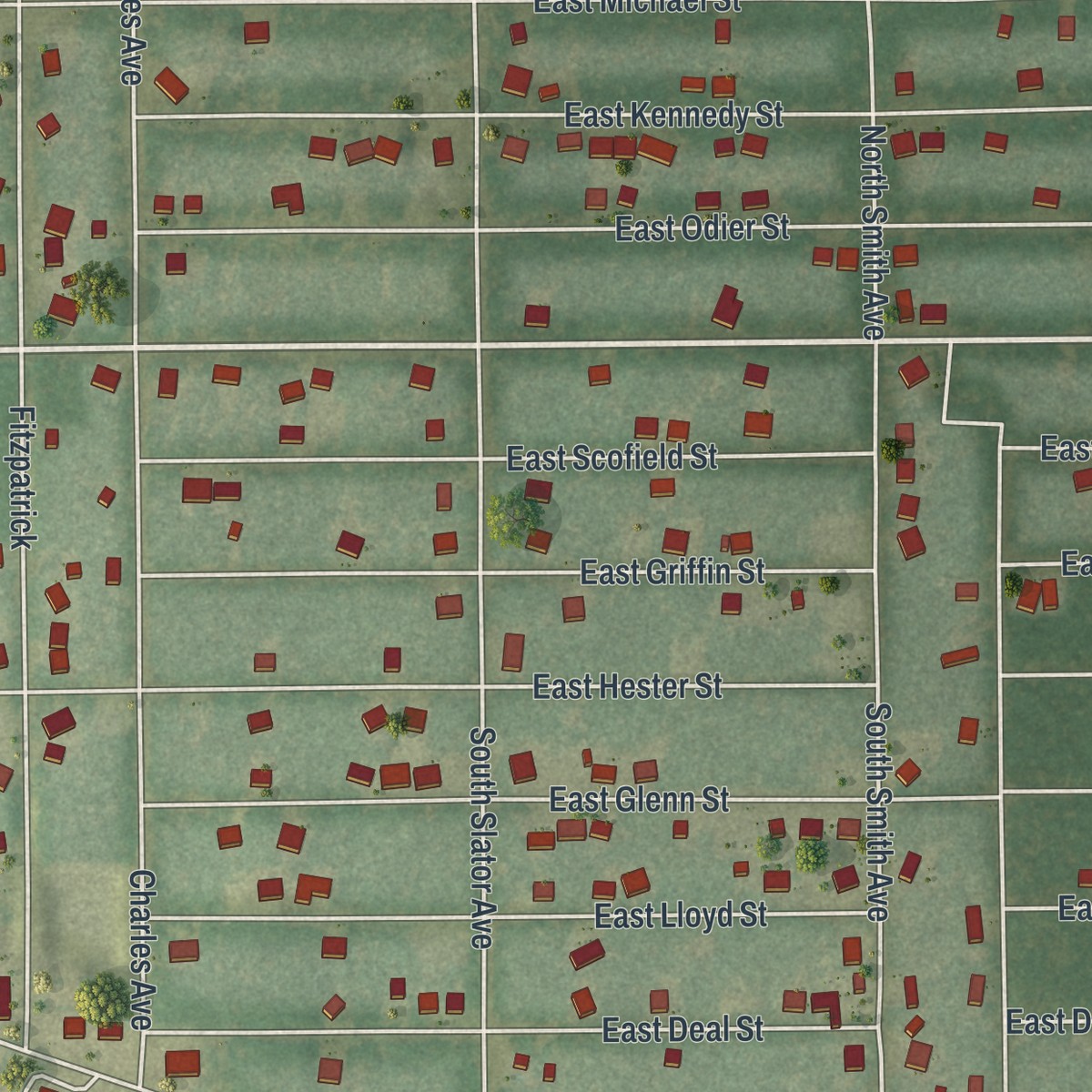 Second close-up of the map of Inverness Highlands North, Florida print showing more streets and buildings