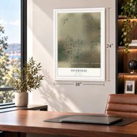Inverness, Montana map, 18 x 24 inch print in a white frame in a home office