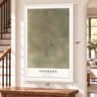 Inyokern, California map, 24 x 36 inch print in a white frame by a staircase