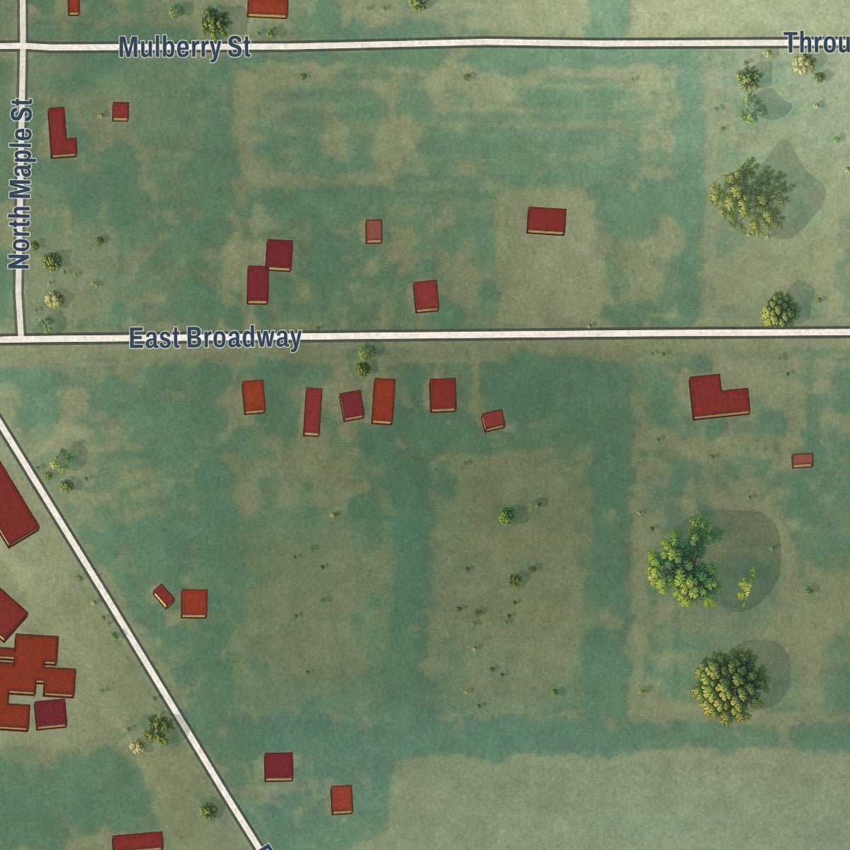 Second close-up of the map of Iola, Illinois print showing more streets and buildings