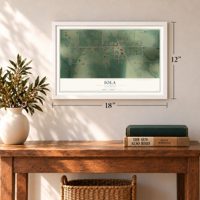 Iola, Illinois map, 12 x 18 inch print in a white frame in an entryway