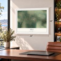 Iola, Illinois map, 18 x 24 inch print in a white frame in a home office