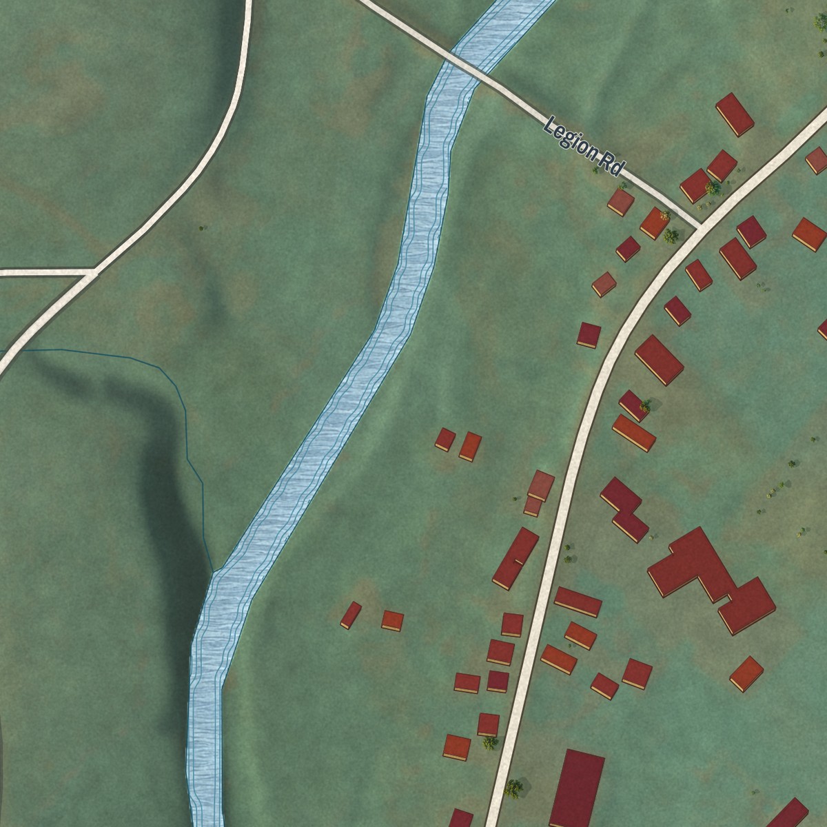 Second close-up of the map of Iola, Pennsylvania print showing more streets and buildings