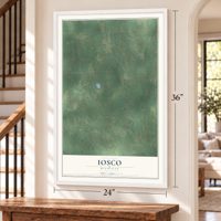 Iosco, Michigan map, 24 x 36 inch print in a white frame by a staircase