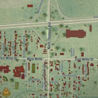 Second close-up of the map of Iowa, Louisiana print showing more streets and buildings