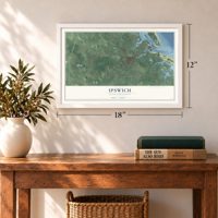 Ipswich, Massachusetts map, 12 x 18 inch print in a white frame in an entryway