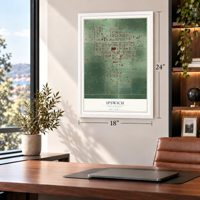 Ipswich, South Dakota map, 18 x 24 inch print in a white frame in a home office
