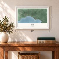 Ira, Michigan map, 12 x 18 inch print in a white frame in an entryway