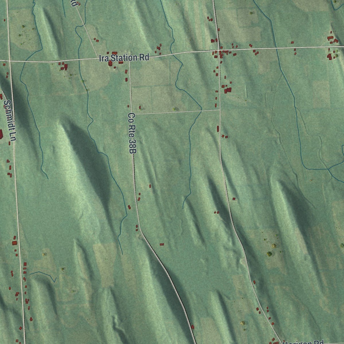 Second close-up of the map of Ira, New York print showing more streets and buildings